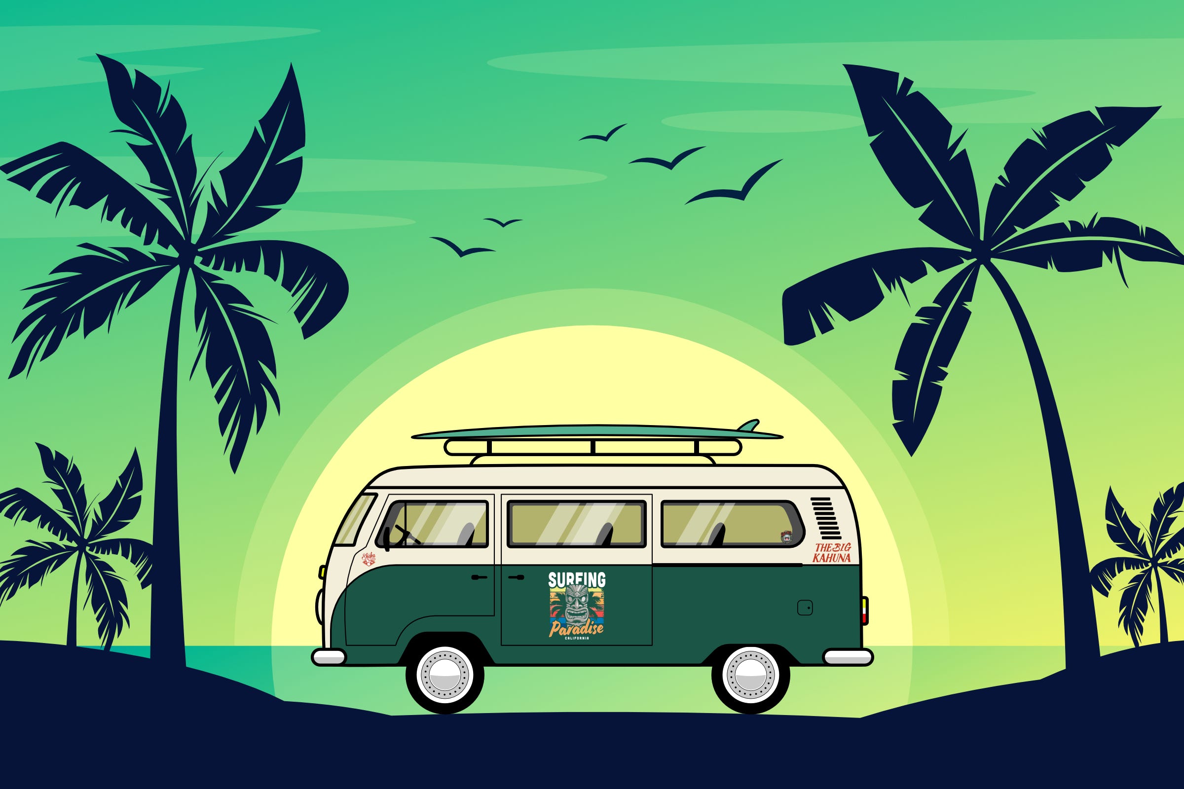 Camper Vibes Van Illustration with Background Design